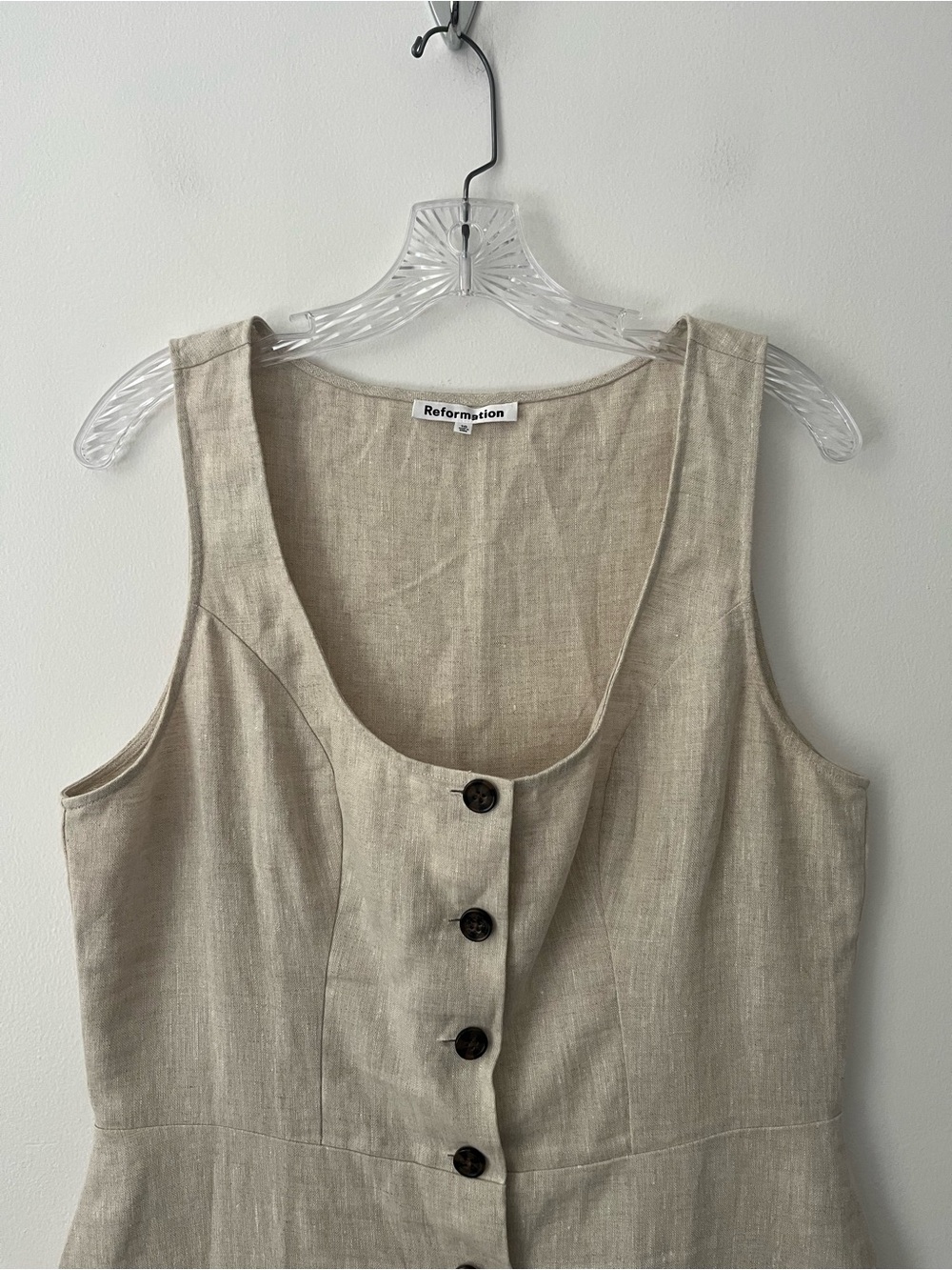 Reformation Jill Mini Dress 100% Linen Sleeveless Button Down 10 Beige - Picture 3 of 10